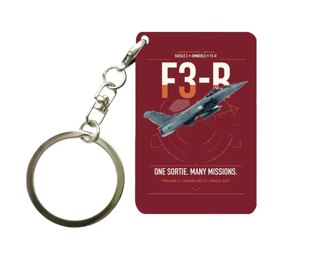 Dassault Rafale C — F3-R standard design on dark red designed key chain, double-side print