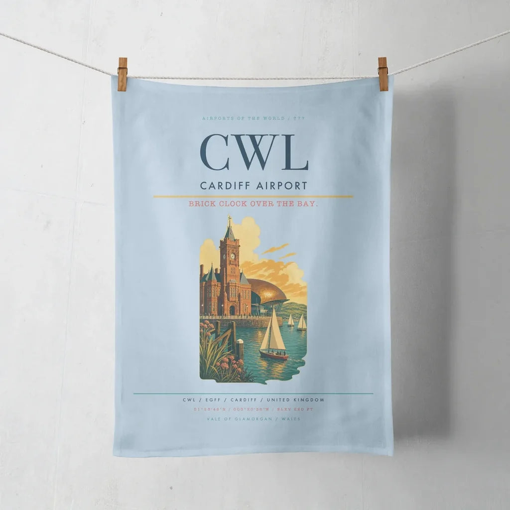 Cardiff Airport (CWL) design on light blue towel