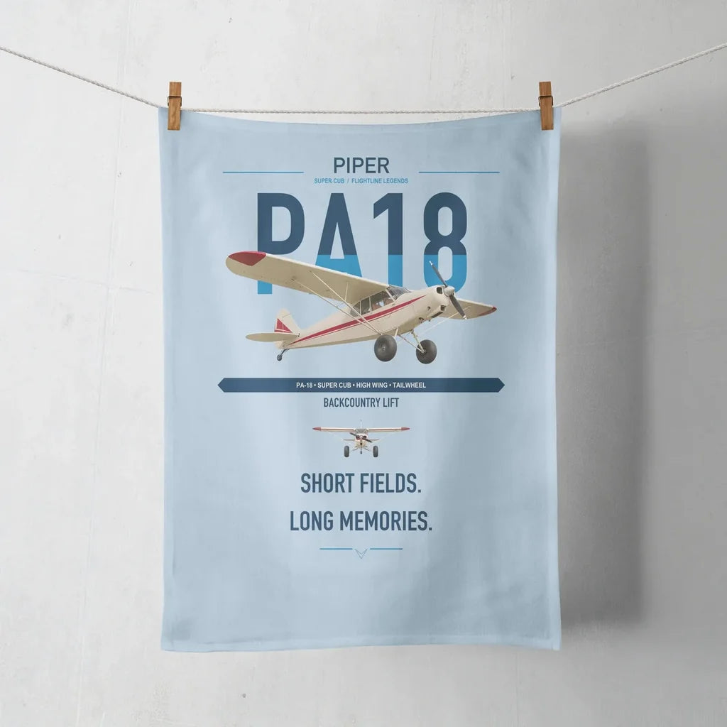 Piper PA-18 Super Cub design on light blue towel