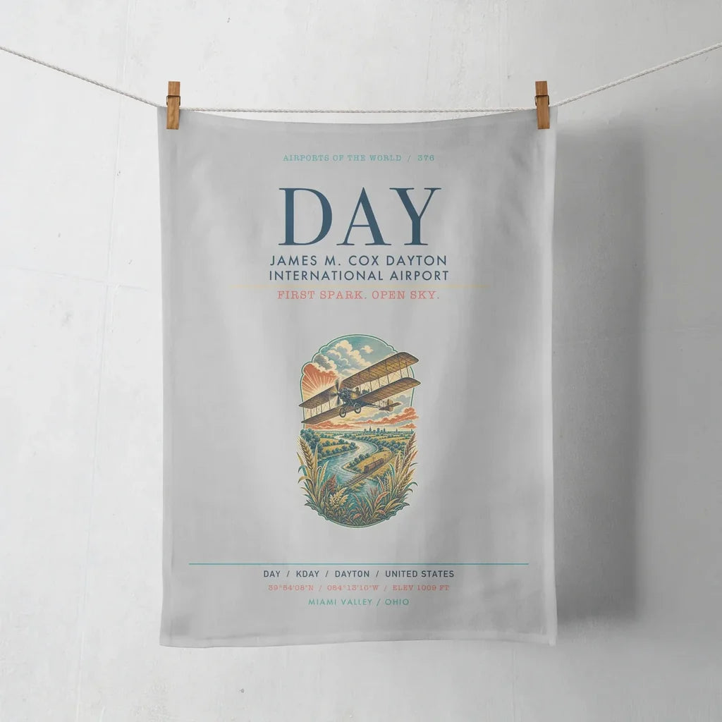 James M. Cox Dayton International Airport (DAY) design on light gray towel