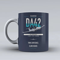 Thumbnail for Diamond DA42-VI design on dark blue ceramic mug, double-side print
