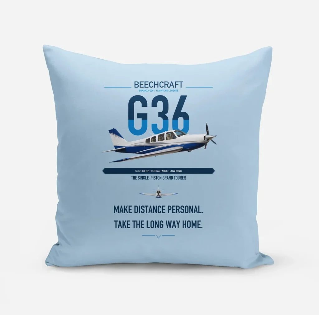 Beechcraft Bonanza G36 design on light blue pillow