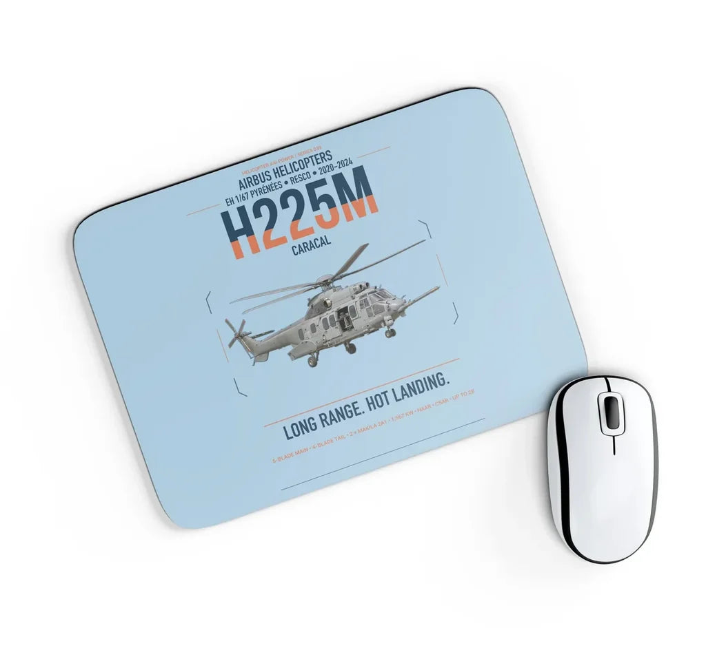 Airbus Helicopters H225M Caracal design on light blue rectangle mouse pad