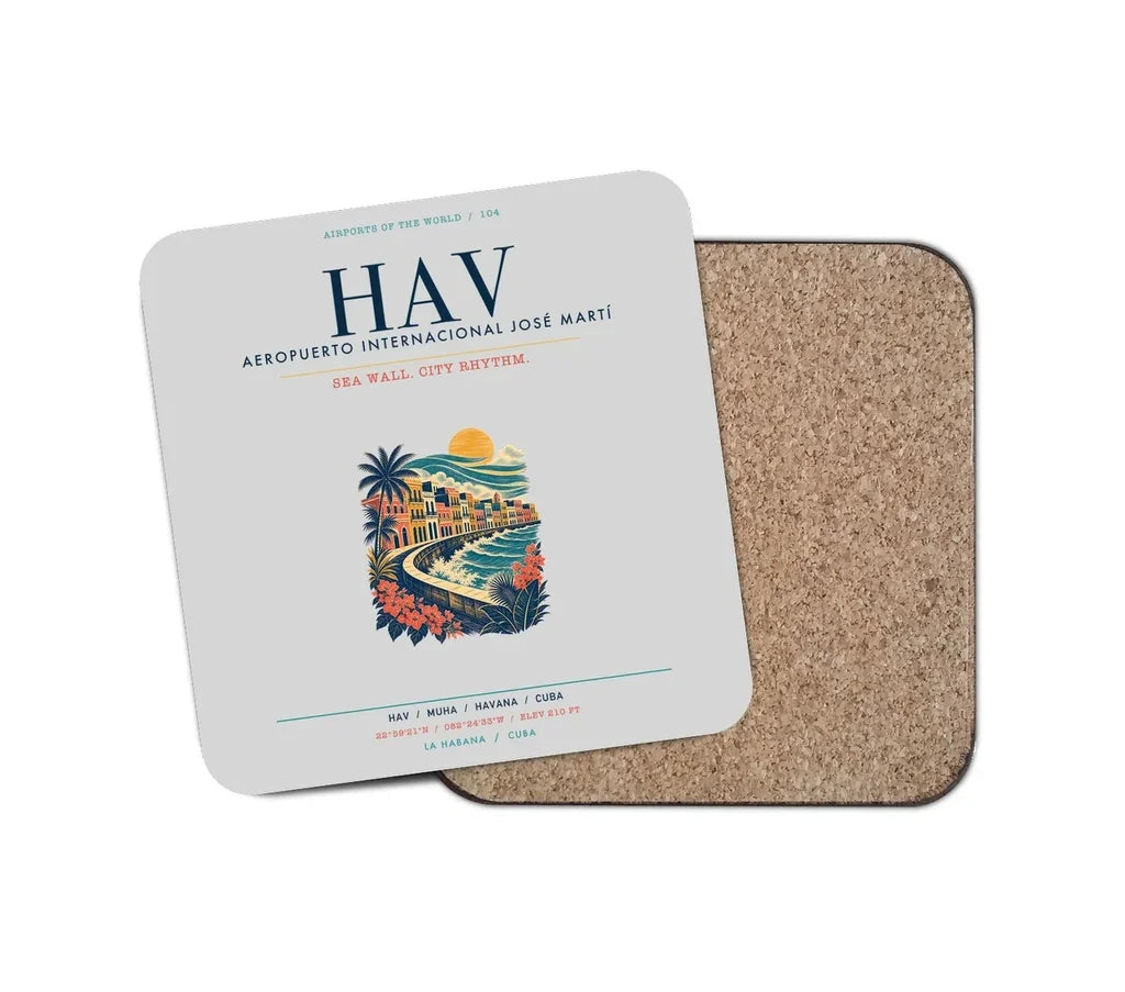 Havana José Martí International Airport (HAV) design on light gray 1 piece coaster