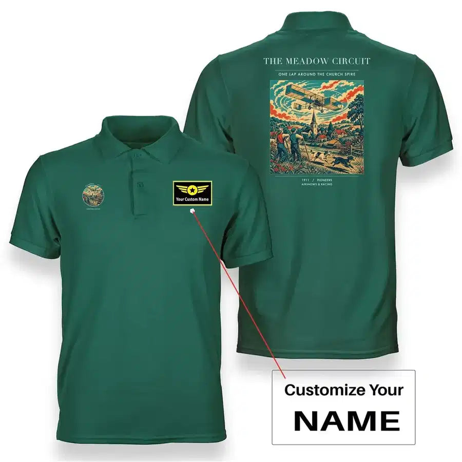 VINTAGE G4325 - The Meadow Circuit - Double-Side Polo T-Shirt design on green+name