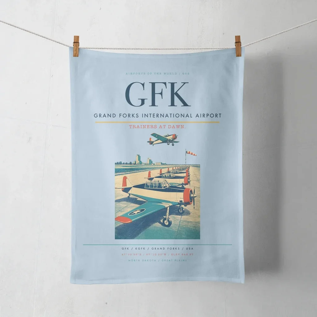 Grand Forks International Airport (GFK) design on light blue towel