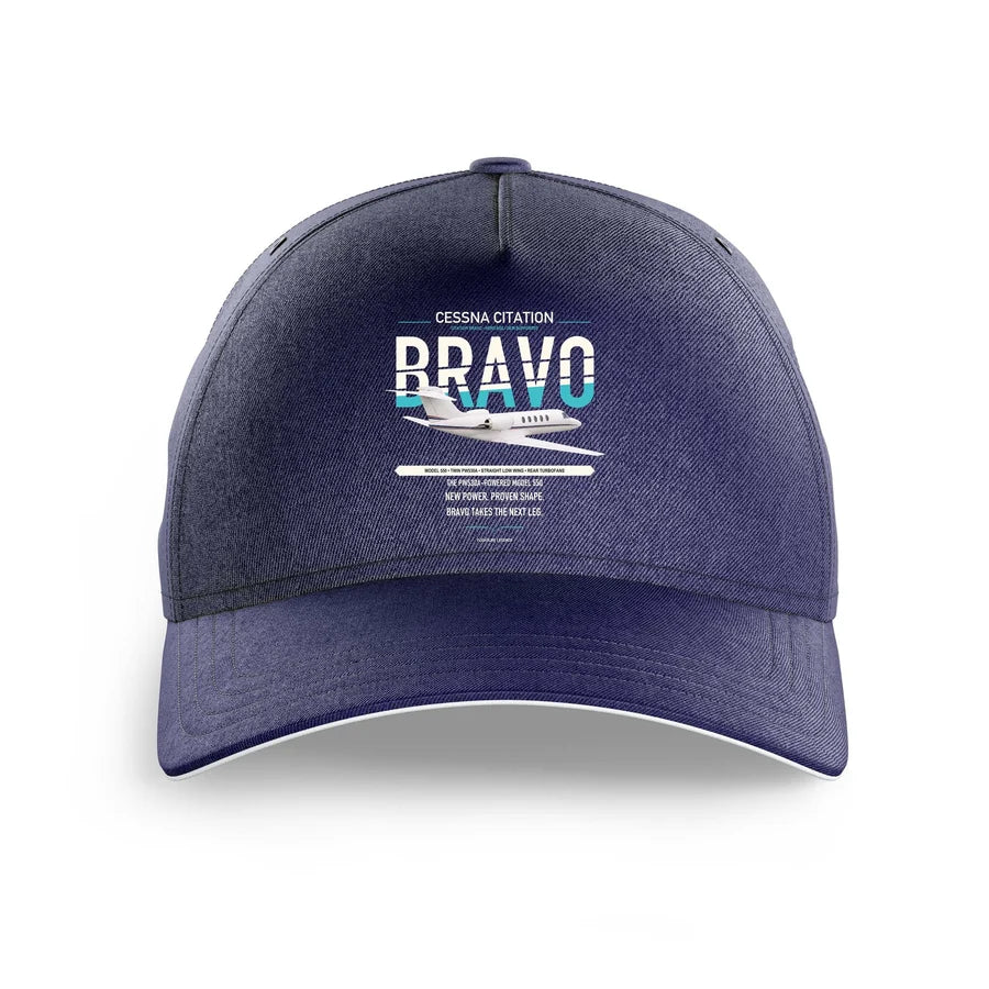 Cessna Citation Bravo design on dark blue printed hat