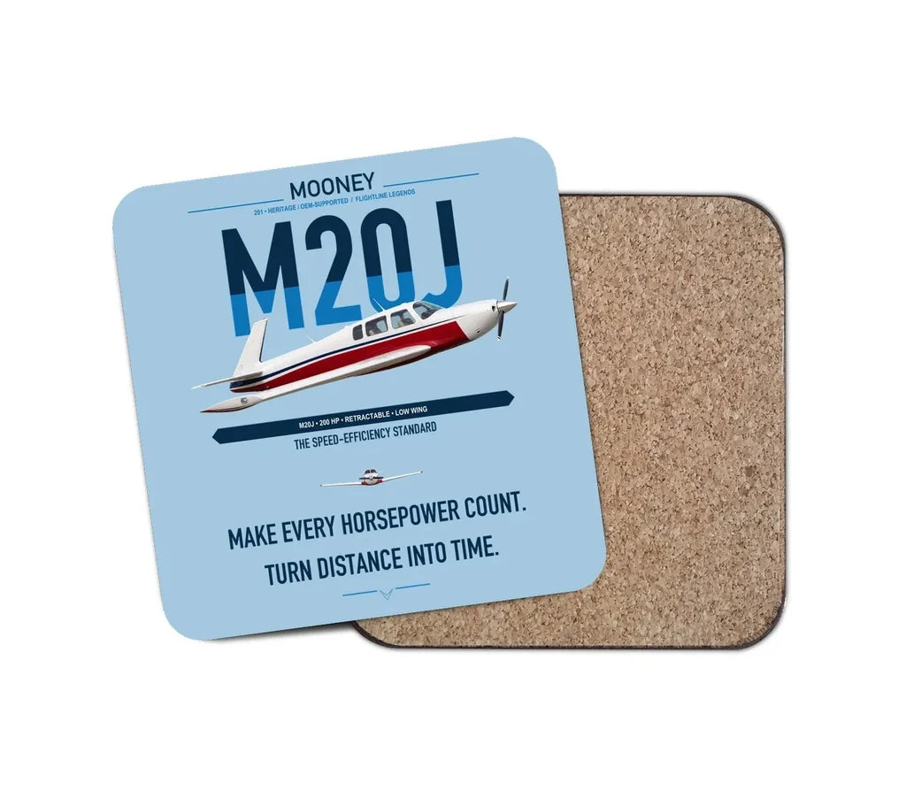 Mooney M20J 201 design on light blue 1 piece coaster
