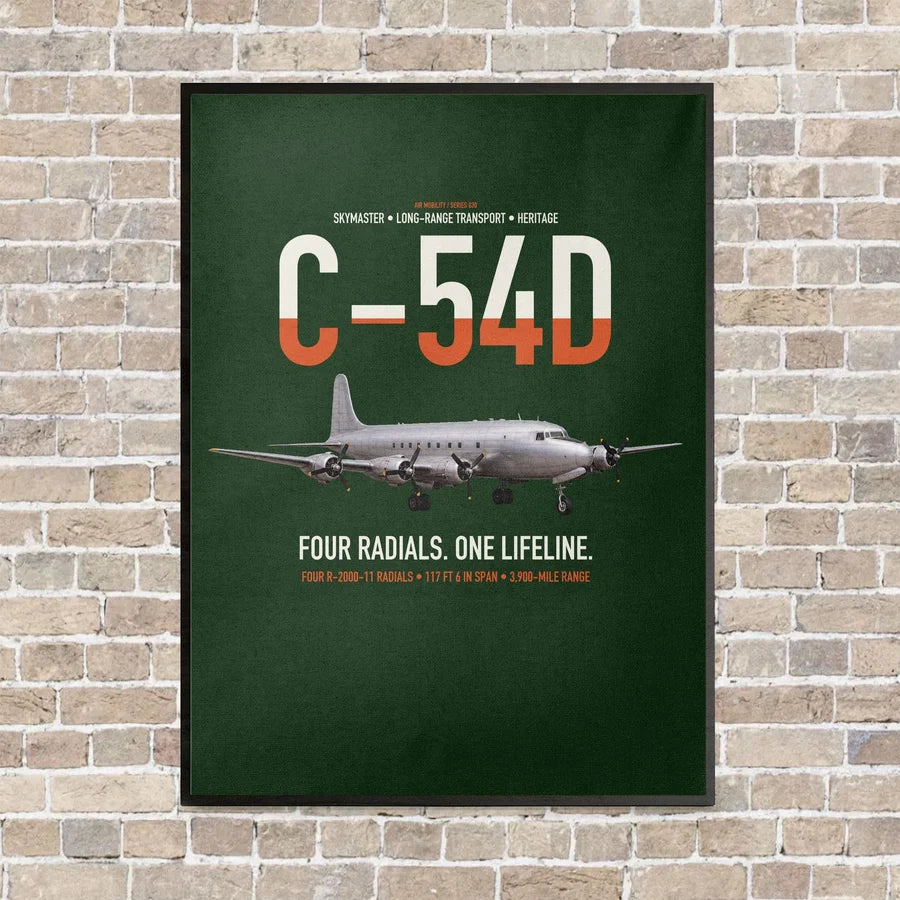 C-54D Skymaster vertical canvas print - framed - dark green background
