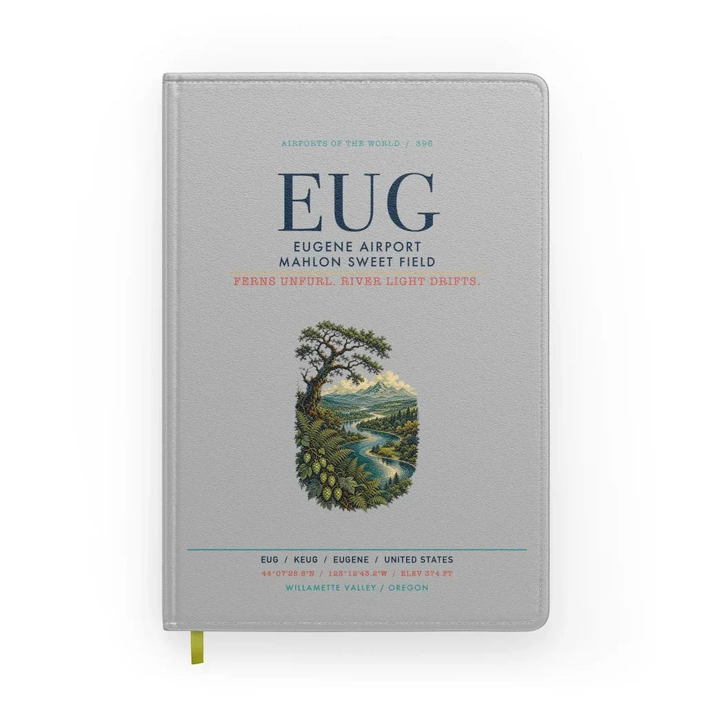 Eugene Airport Mahlon Sweet Field (EUG) design on light gray notebook