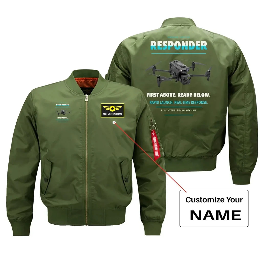 BRINC Responder design on green bomber with custom name badge