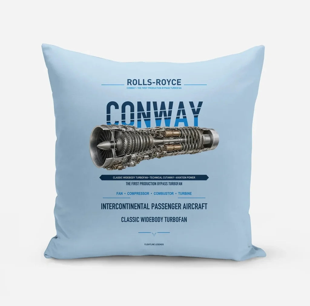 CONWAY design on light blue pillow