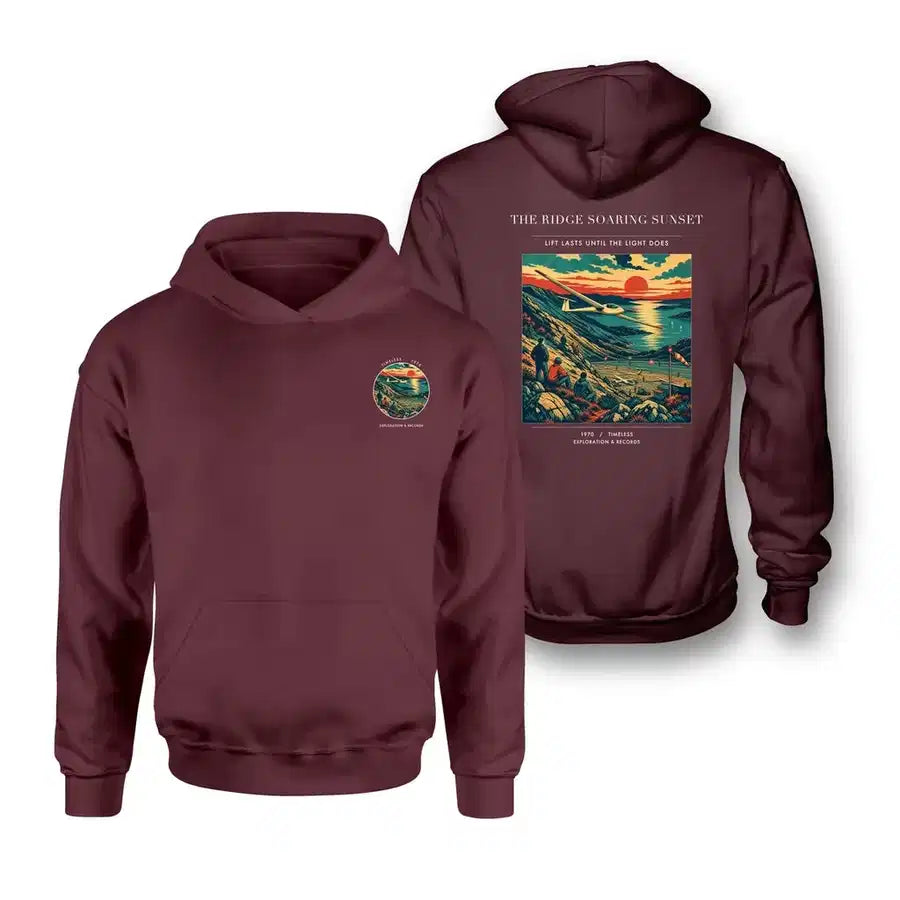 VINTAGE G4475 - The Ridge Soaring Sunset - Double-Side Hoodie design on darkred double side