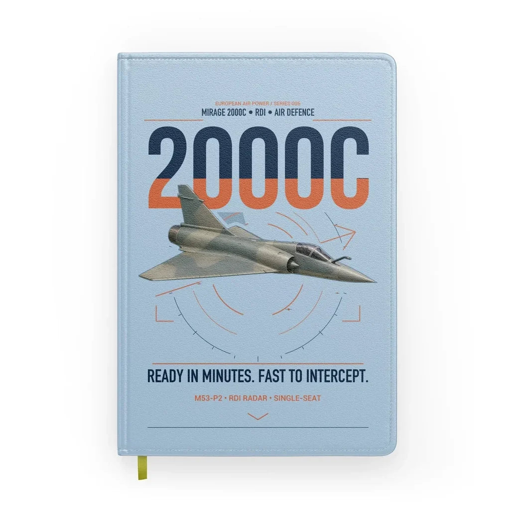 Dassault Mirage 2000C RDI design on light blue notebook