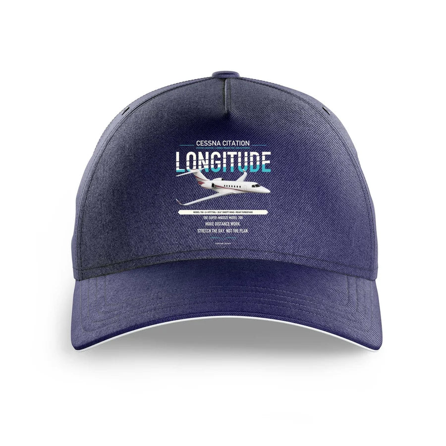 Cessna Citation Longitude design on dark blue printed hat