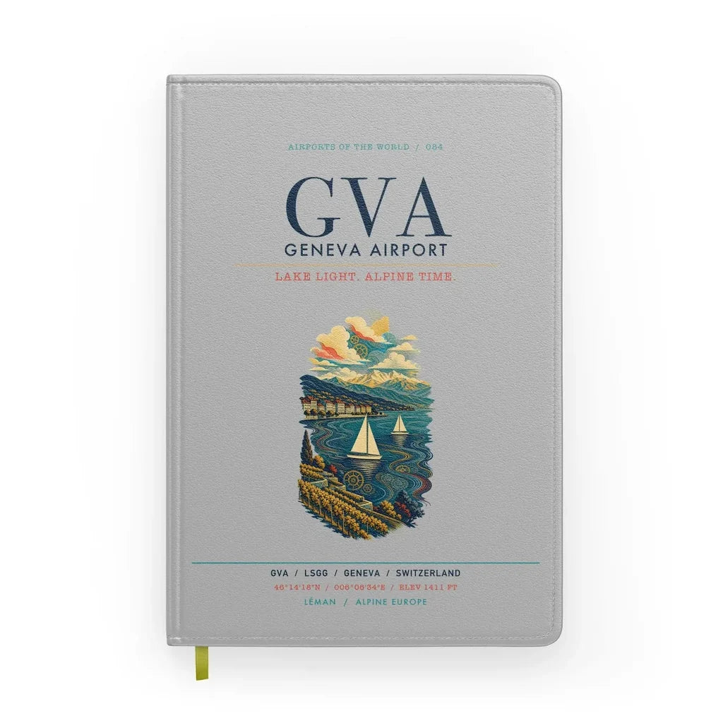 Geneva Airport (GVA) design on light gray notebook