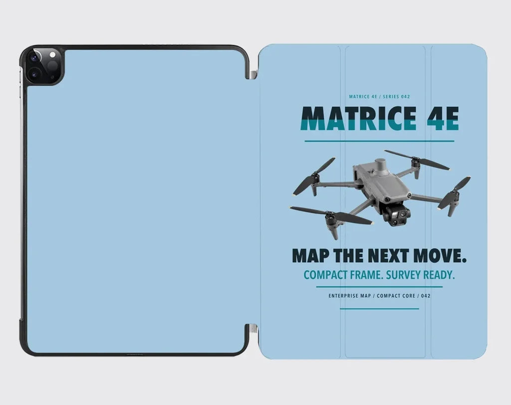 DJI Matrice 4E design on light blue ipad tablet case