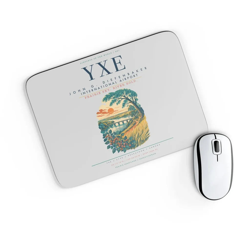 Saskatoon John G. Diefenbaker International Airport (YXE) design on light gray rectangle mouse pad
