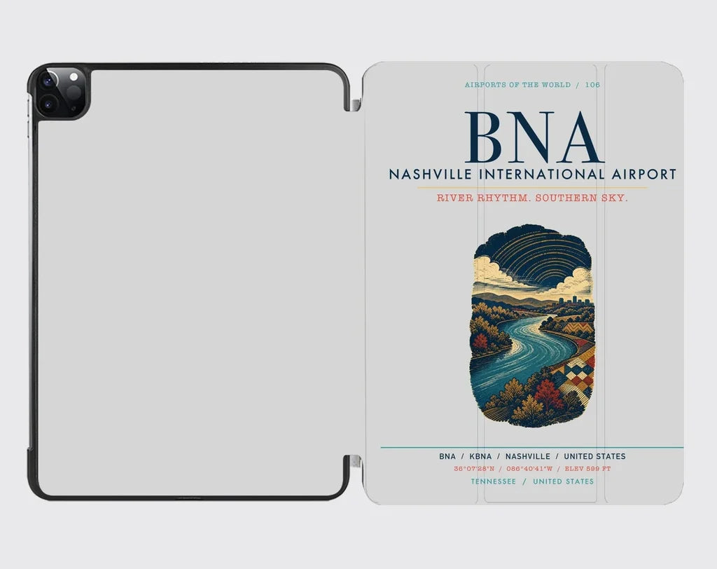Nashville International Airport (BNA) design on light gray ipad tablet case