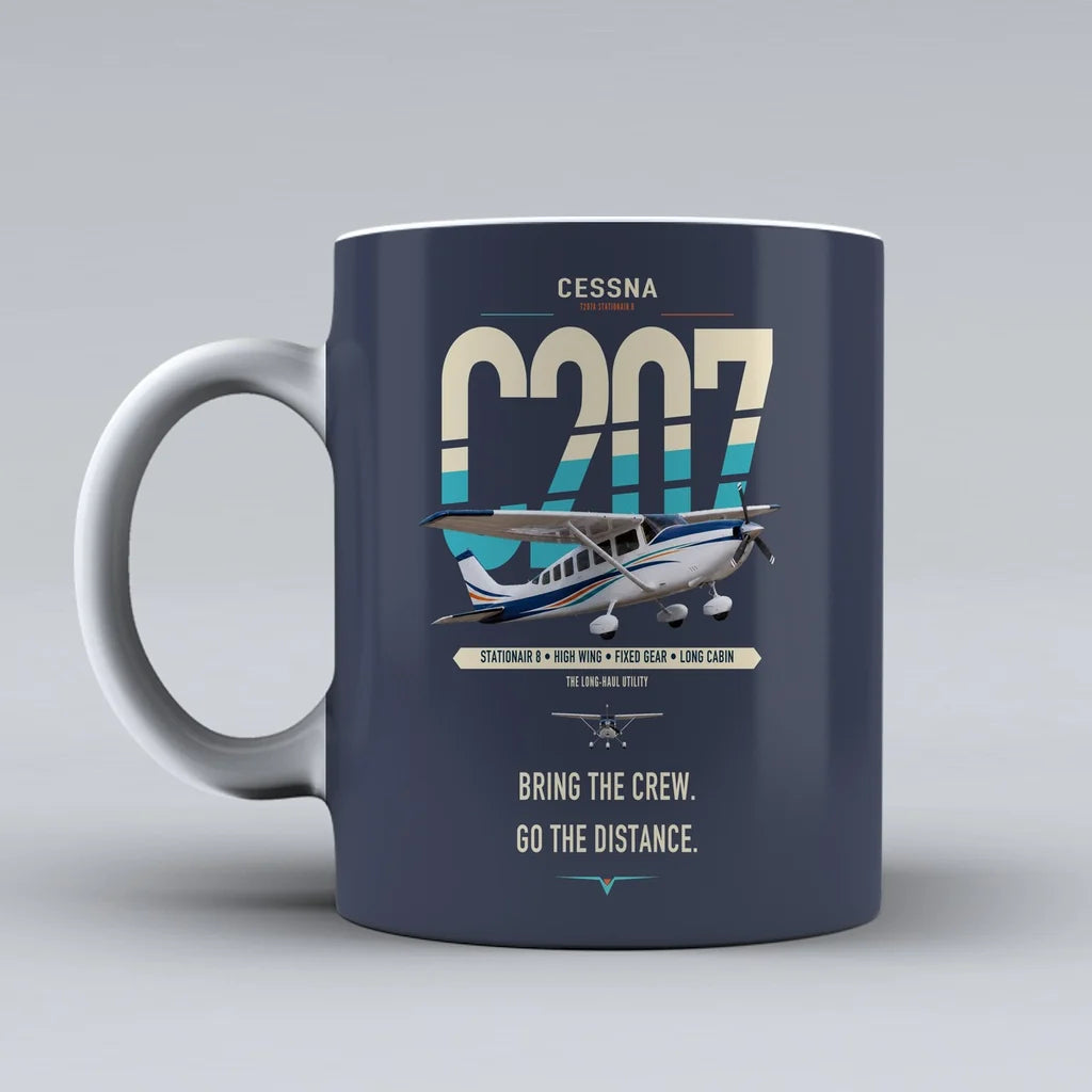 Cessna T207A Stationair 8 design on dark blue ceramic mug, double-side print