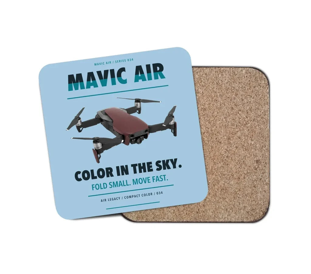 DJI Mavic Air design on light blue 1 piece coaster