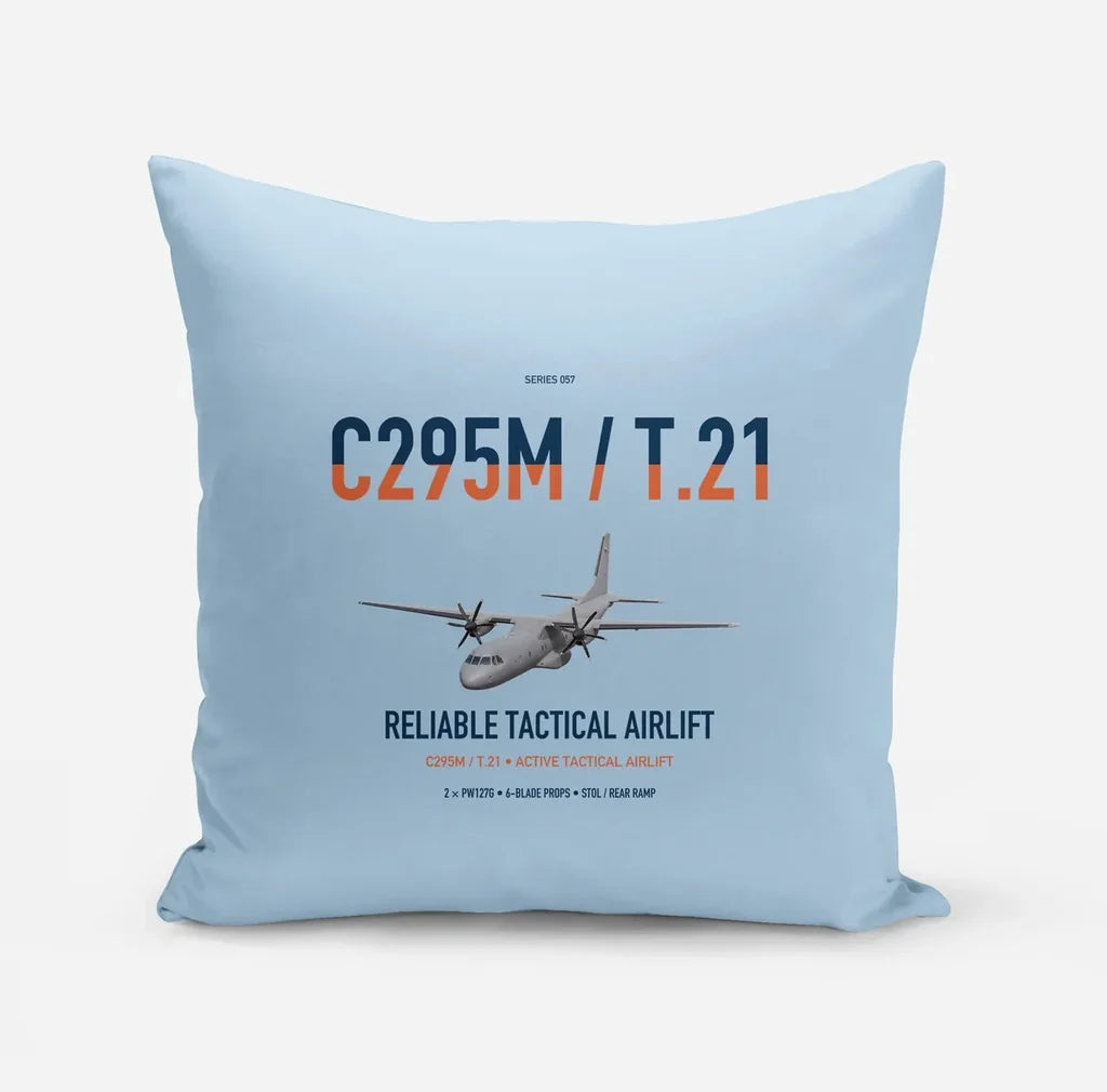 Airbus C295M T.21 design on light blue pillow