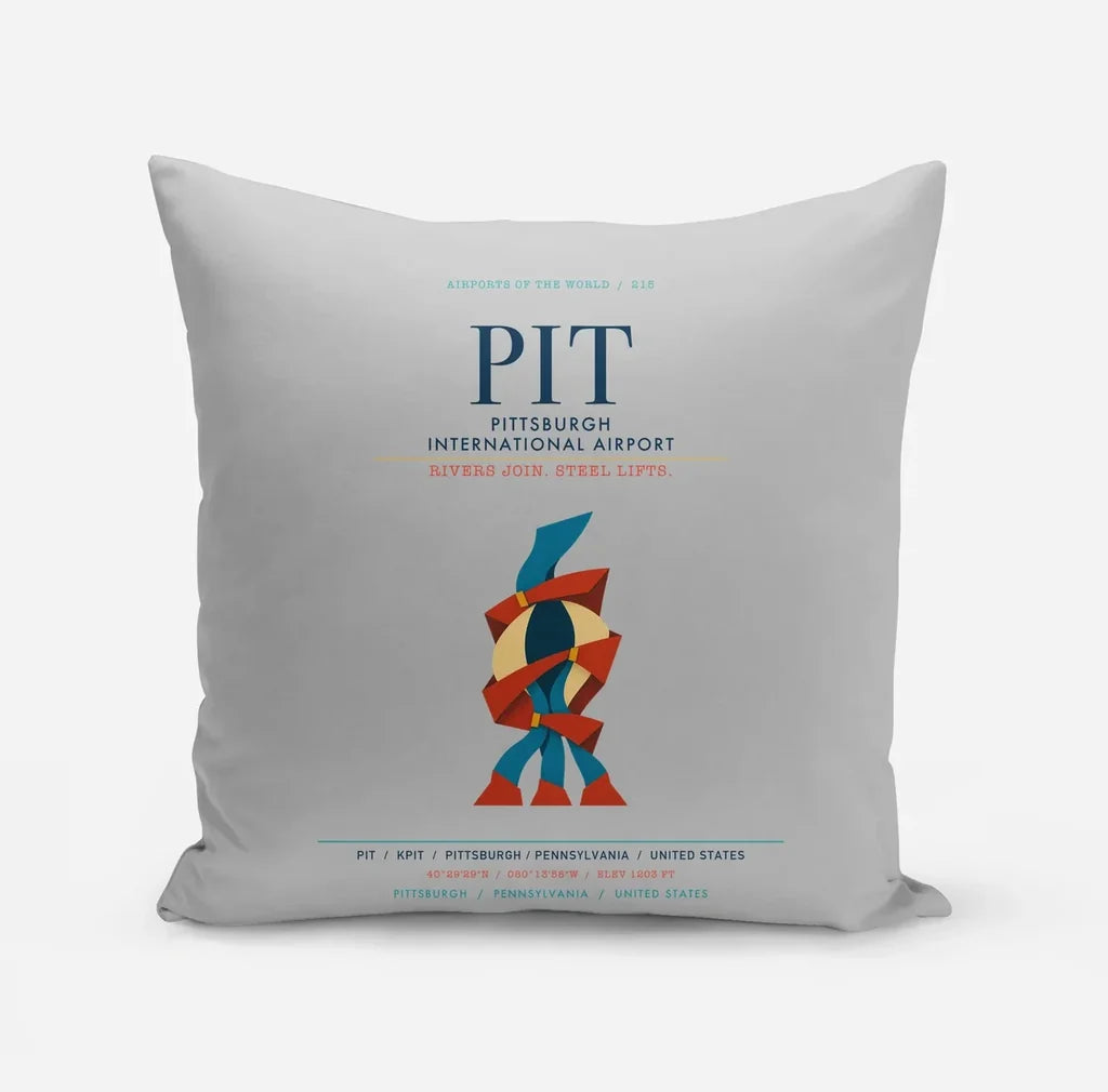 Pittsburgh International Airport (PIT) design on light gray pillow