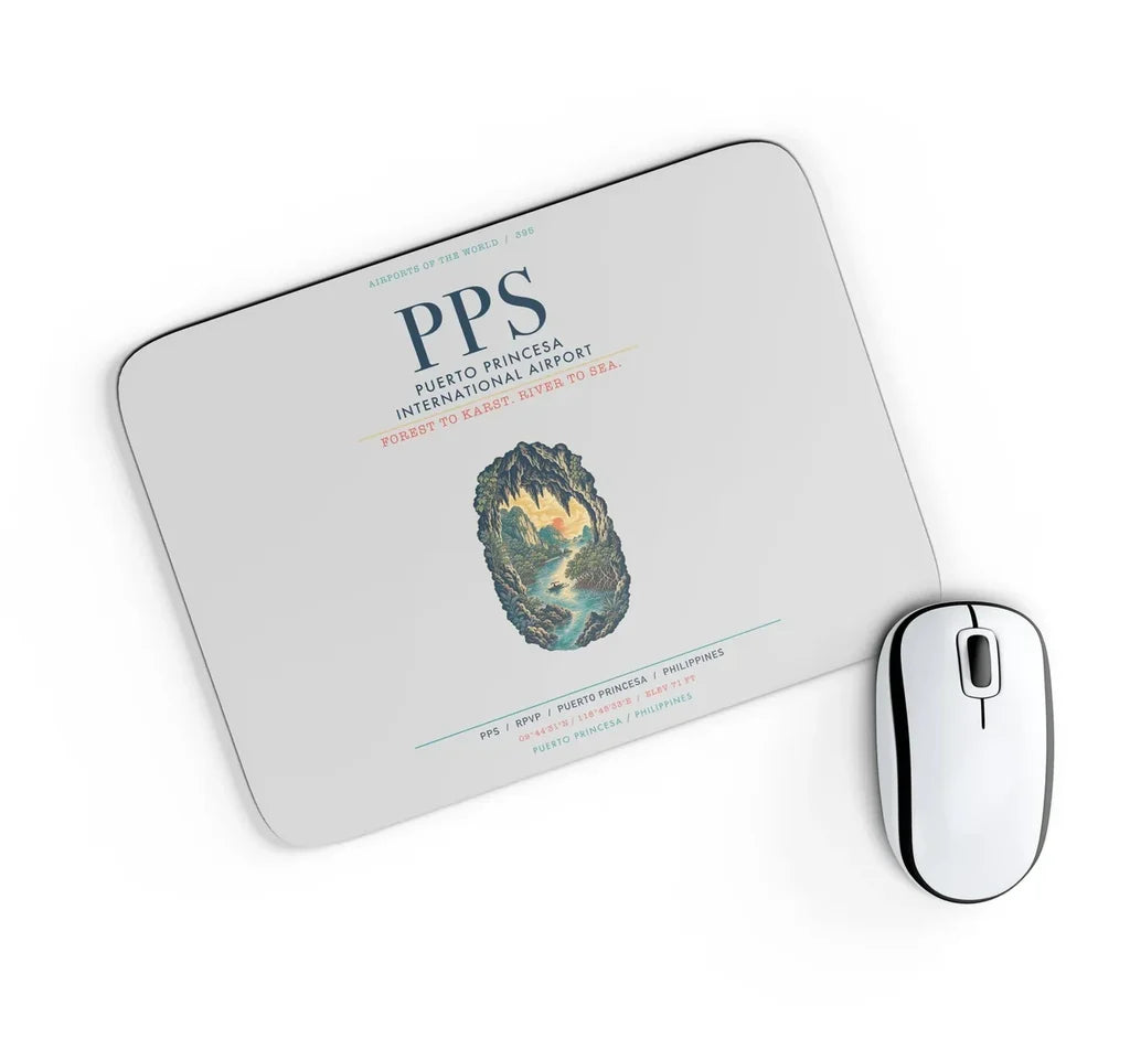 Puerto Princesa International Airport (PPS) design on light gray rectangle mouse pad