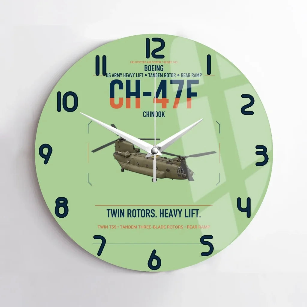 Boeing CH-47F Chinook design on light green no frame wall clock