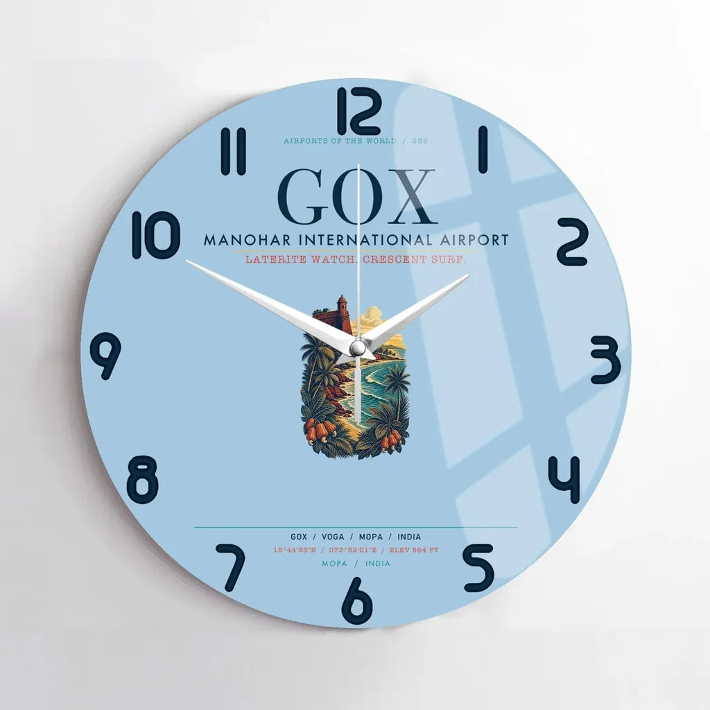 Manohar International Airport Mopa (GOX) design on light blue no frame wall clock