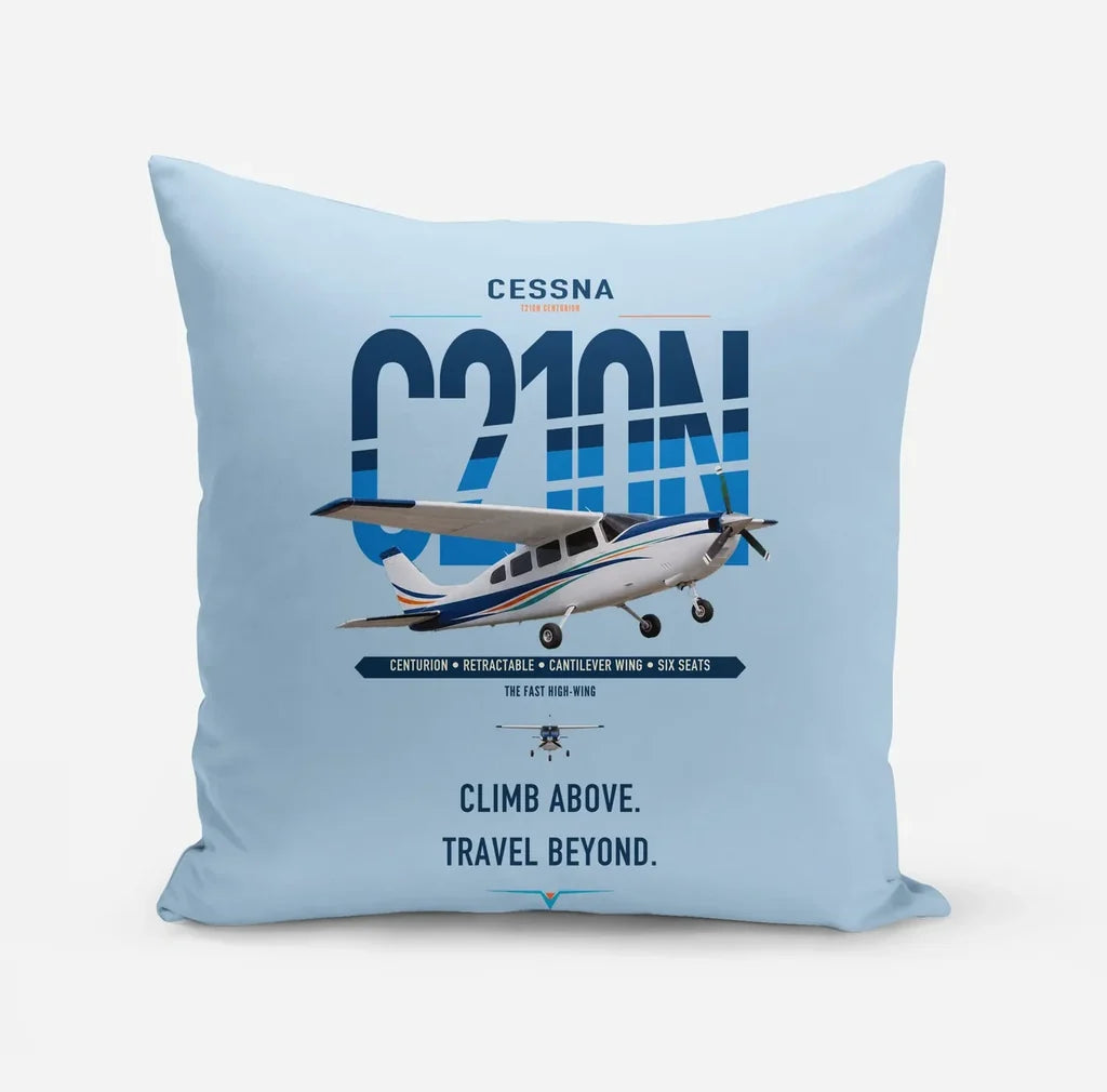Cessna T210N Centurion design on light blue pillow