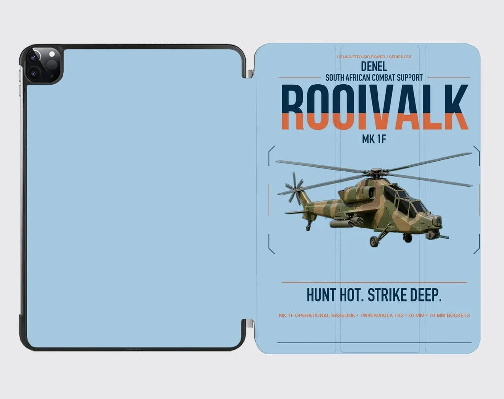 Denel Rooivalk Mk 1F design on light blue ipad tablet case