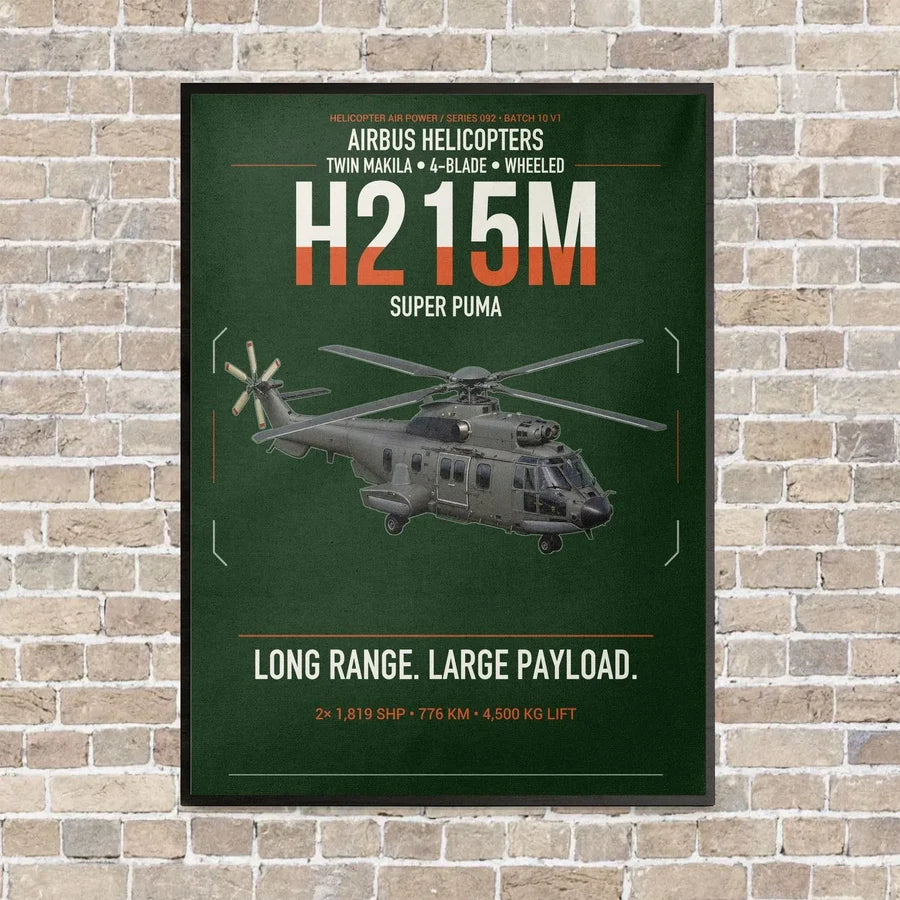 Airbus H215M vertical canvas print - framed - dark green background