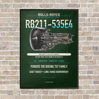 Thumbnail for RB211-535E4 vertical canvas print - framed - dark green background