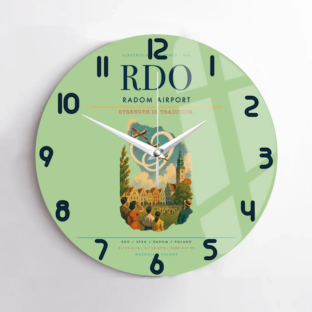 Radom Airport (RDO) design on light green no frame wall clock