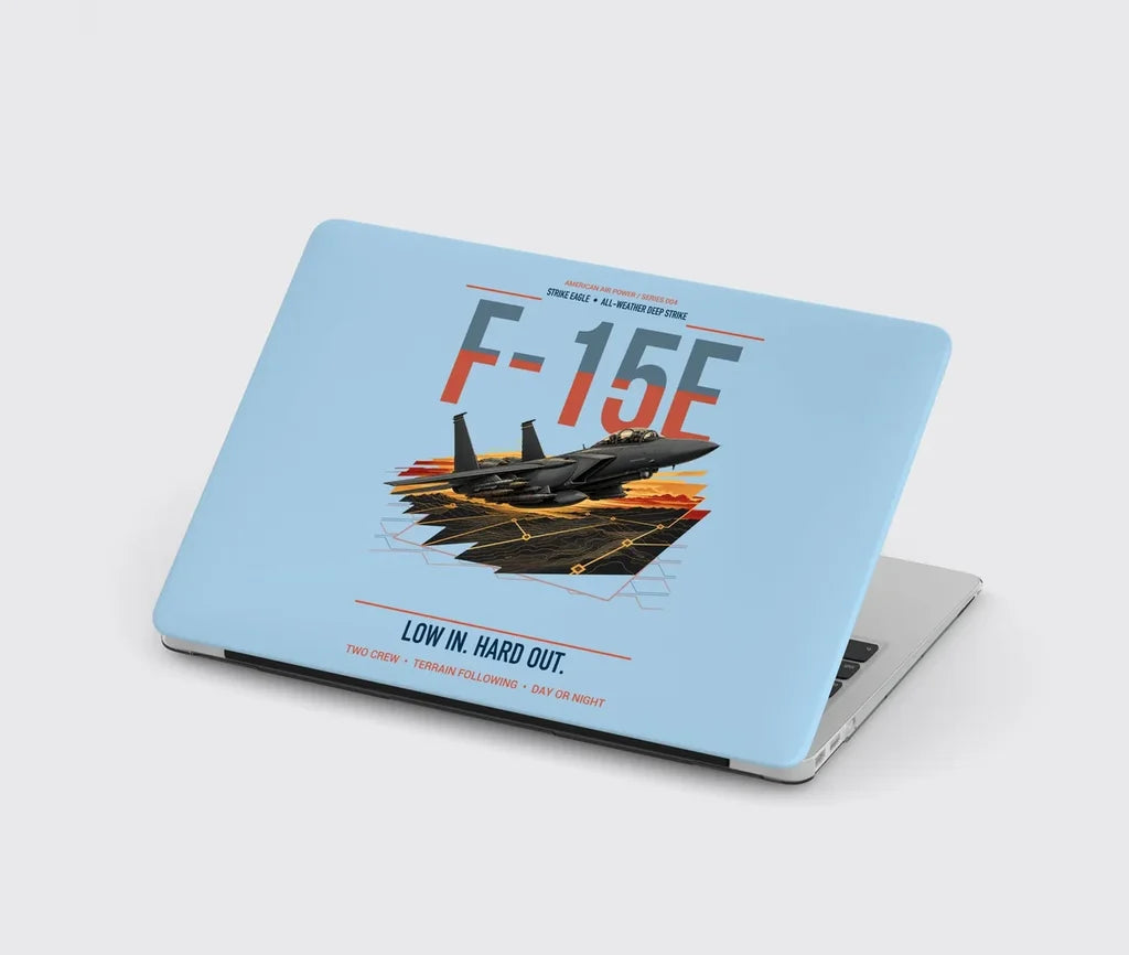 F-15E Strike Eagle design on light blue MacBook case