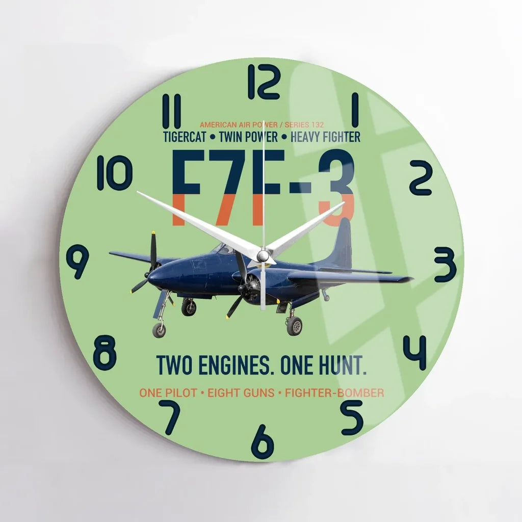 F7F-3 Tigercat Two Engines One Hunt design on light green no frame wall clock