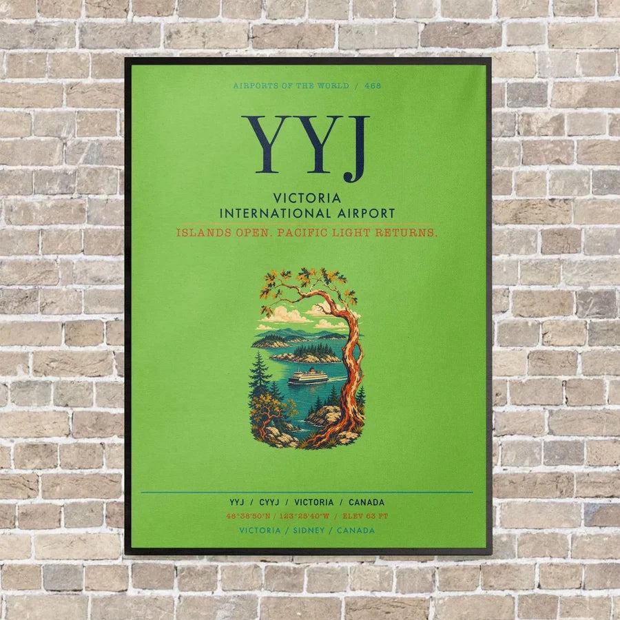Victoria International Airport YYJ vertical canvas print - framed - light green background