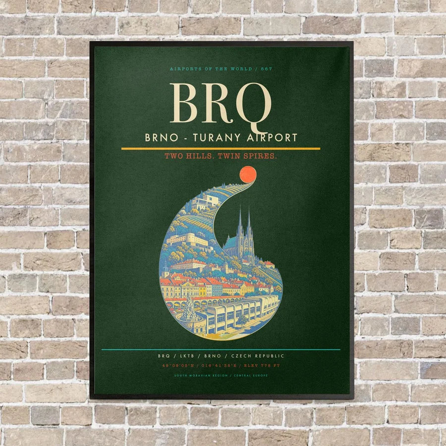 Brno - Turany Airport BRQ - Canvas Framed - Dark Green