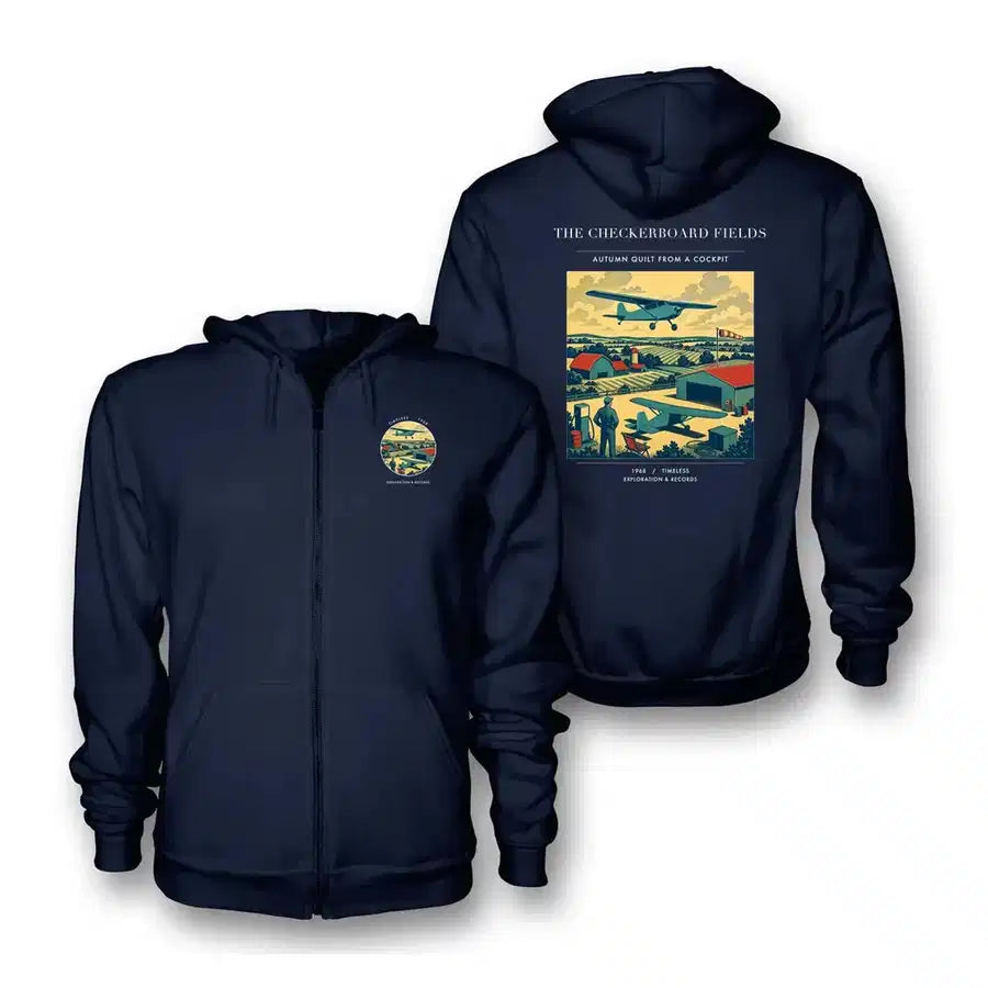 VINTAGE G4201 - The Checkerboard Fields - Premium Zipped Hoodie design on navyblue