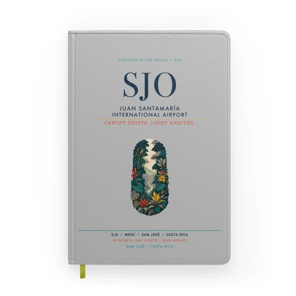 Juan Santamaría International Airport (SJO) design on light gray notebook