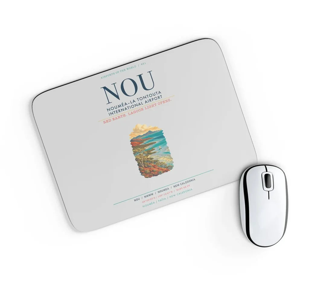 Nouméa–La Tontouta International Airport (NOU) design on light gray rectangle mouse pad
