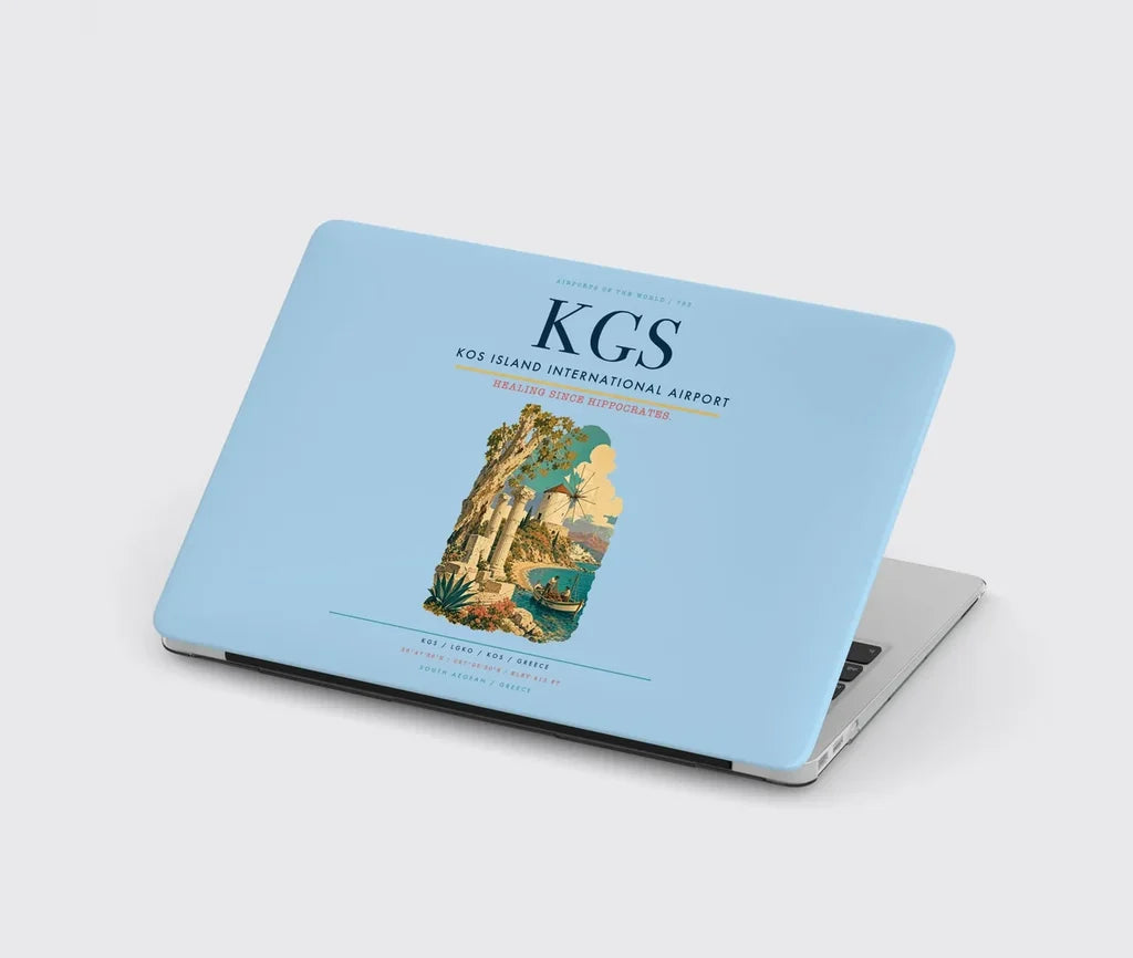 Kos Island International Airport (KGS) design on light blue MacBook case