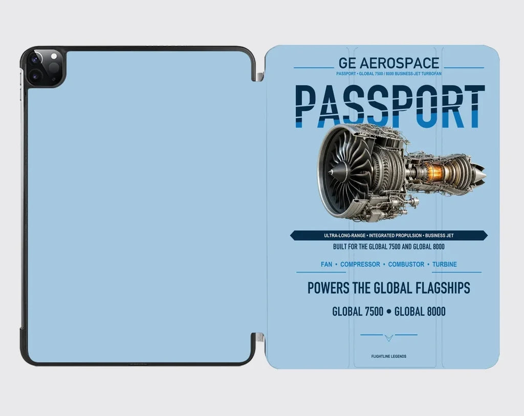 PASSPORT design on light blue ipad tablet case