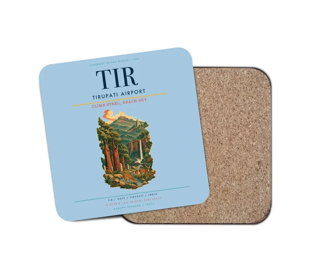 Tirupati Airport (TIR) design on light blue 1 piece coaster
