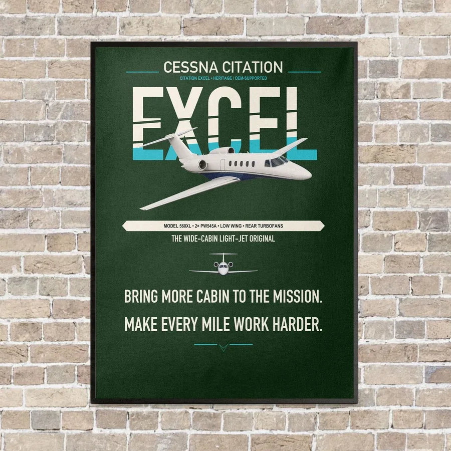 Cessna Citation Excel vertical canvas print - framed - dark green background