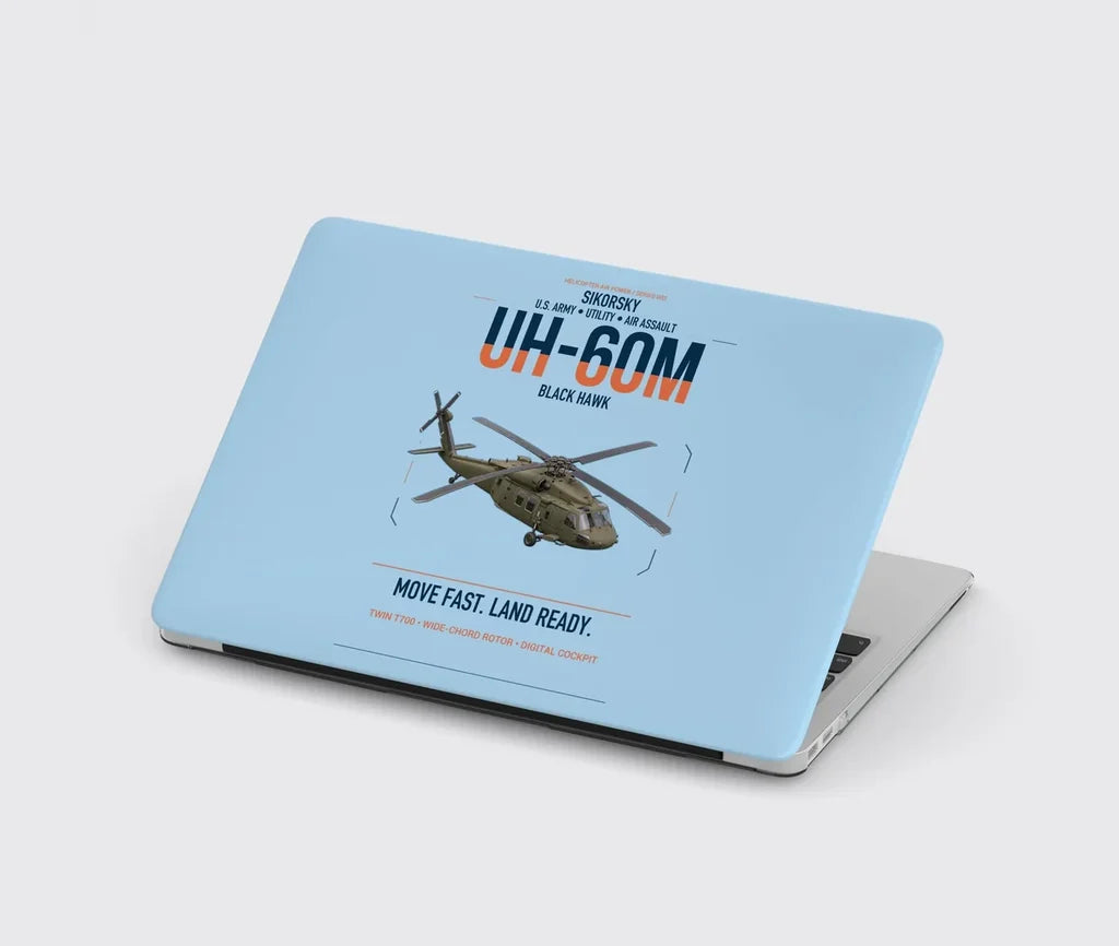 Sikorsky UH-60M Black Hawk design on light blue MacBook case