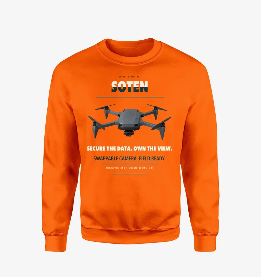ACSL SOTEN design on orange sweatshirt