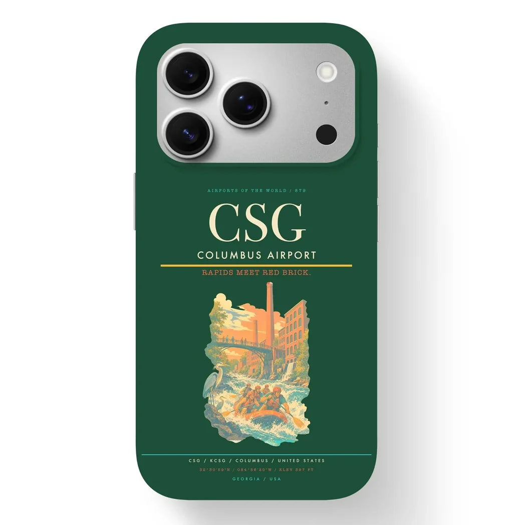 Columbus Airport (CSG) design on dark green iPhone 17 Pro MagSafe case