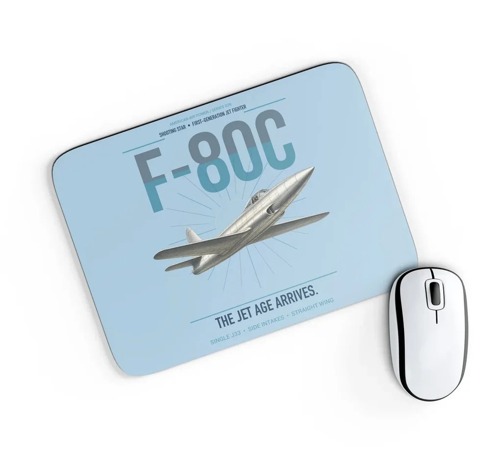 F-80C Shooting Star design on light blue rectangle mouse pad